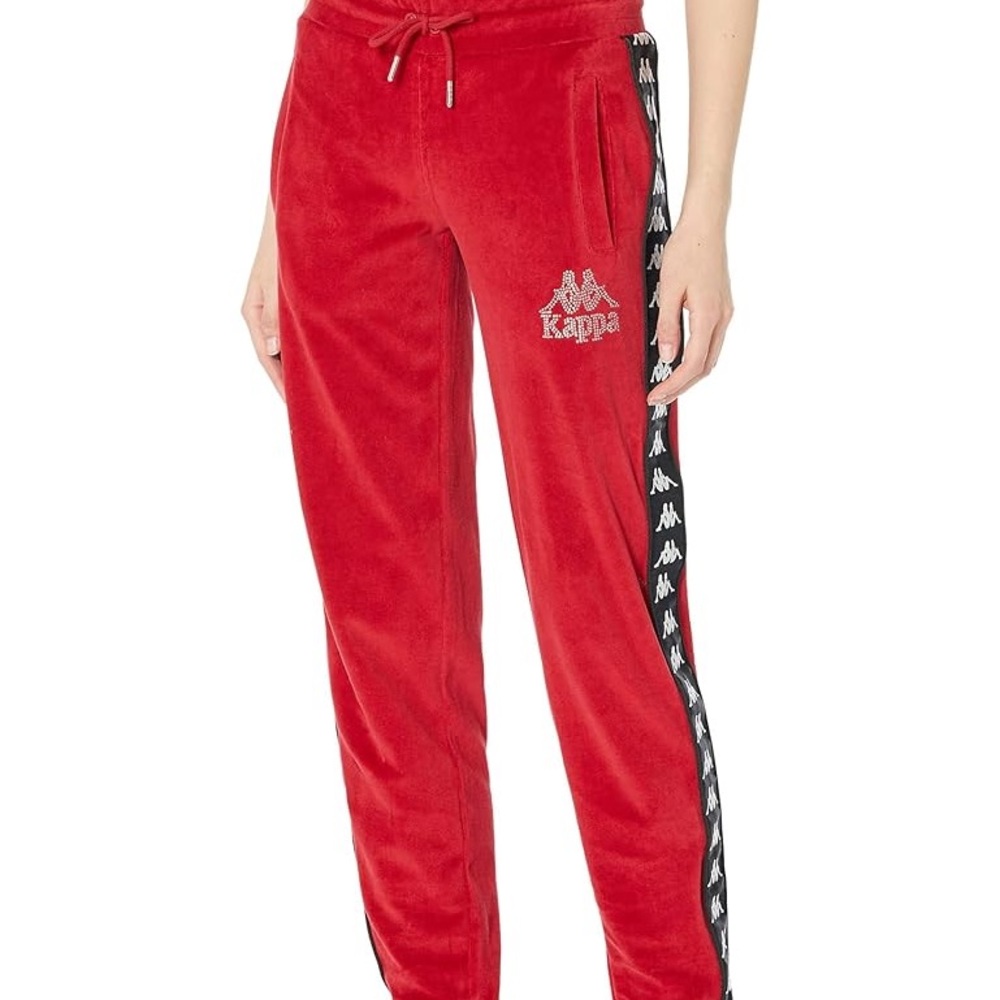 **NEVER WORN** Kappa Red Velour velvet Skinny Track Pants Size Medium